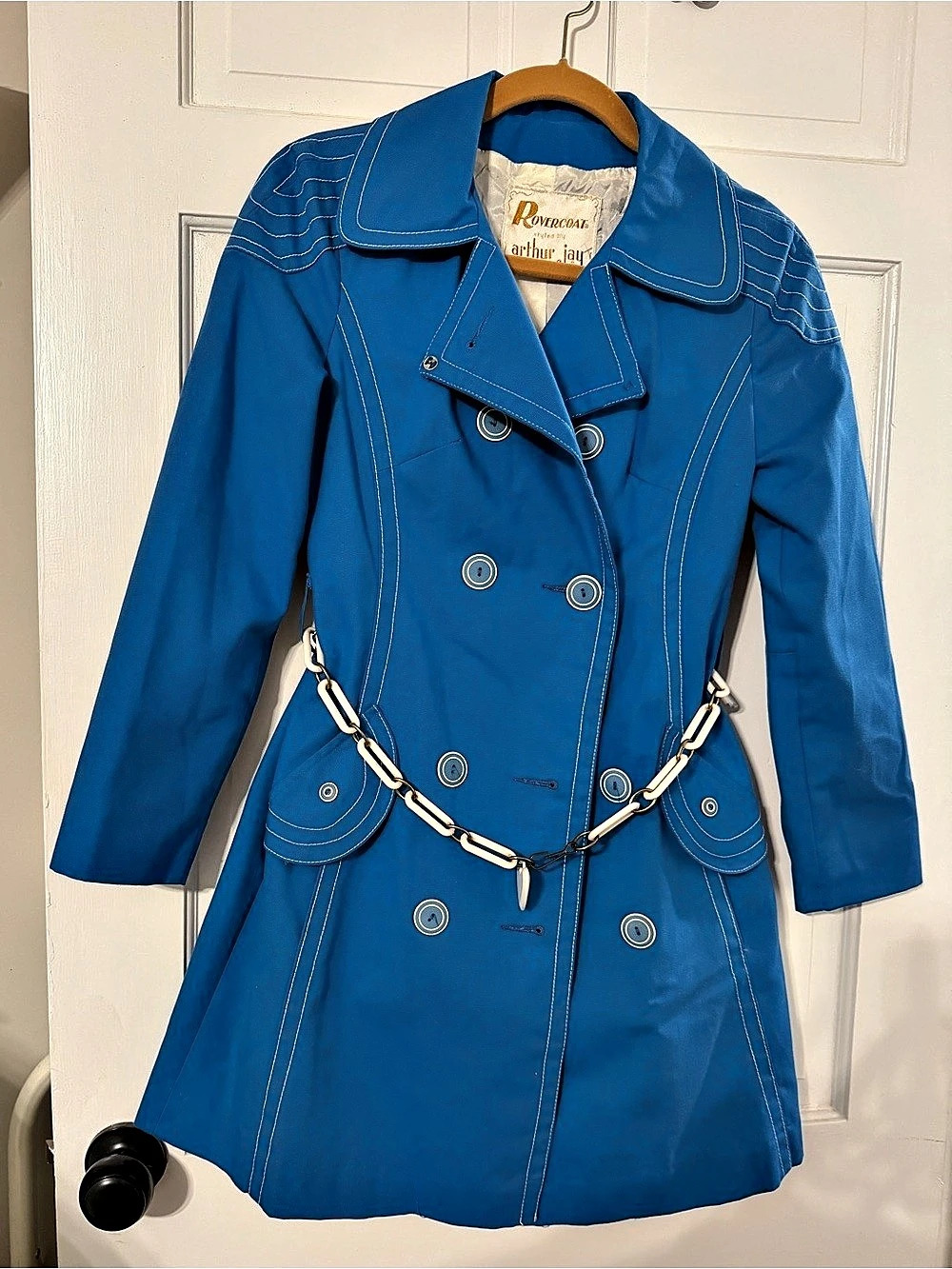 Very RARE!!! Vintage Rovercoat styled by Arthur Jay Colbalt Blue Mod Trench coat